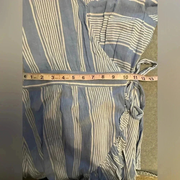 Entro blue striped wrap dress ruffle skirt size M - Picture 5 of 7
